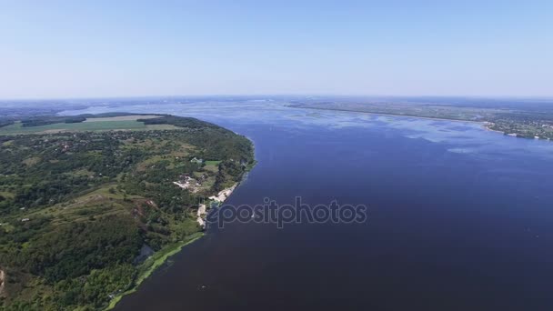 Aerial Beautiful Big River Abrupt Coast Summer Landscape — Stock Video