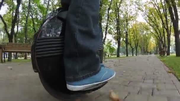 Monorad Persönlicher Elektrischer Transport Der Stadtparkstraße Füße Des Menschen — Stockvideo