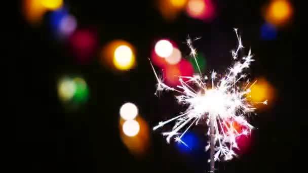 Fireworks Blurred Fires Garland Dark Background — Stock Video