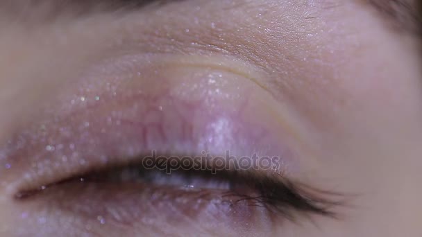 Natural Female Eye Pupil Long Eyelashes Macro — Stock Video