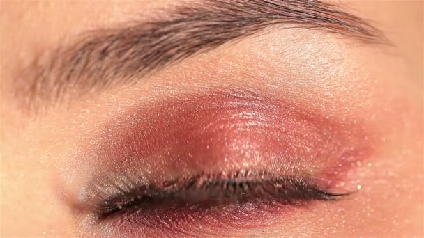 Weibliches Auge Mit Kosmetischer Wimperntusche Nach Oben Schauen Makro Studioaufnahme — Stockvideo