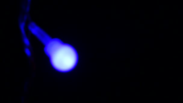 Powoli Miga Garland Niebieskie Światła Ciemnym Background Close Się — Wideo stockowe