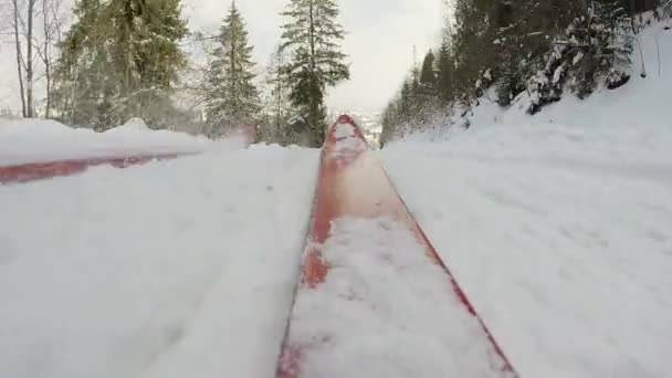 Utförsåkning Röda Ski Pov Klipp — Stockvideo