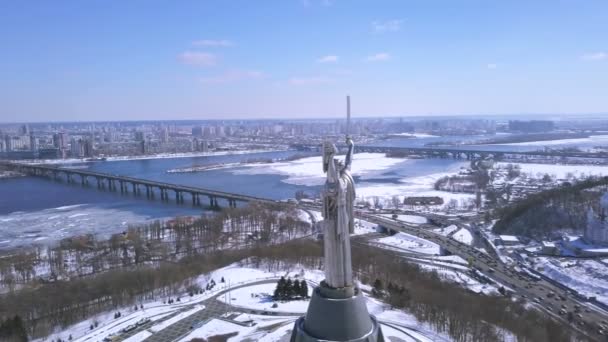 Luchtfoto Hoofdstad Van Oekraïne Kiev Plaats Moeder Moederland Sovjet Tijd — Stockvideo