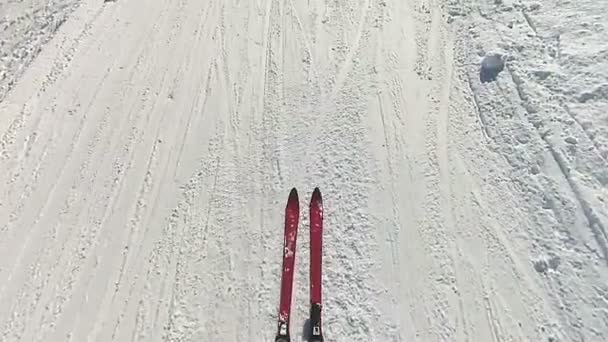 Esqui Montanha Sombra Esquiador Esquis Pov Clip Câmera Lenta — Vídeo de Stock