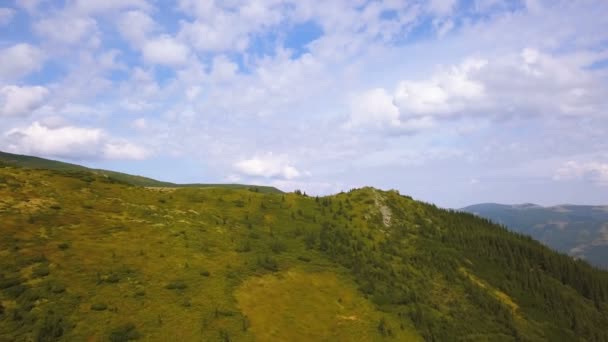 Aerial Landscape Smooth Fly Mountains Ridges Hill Blue Sky Clouds — Stock Video