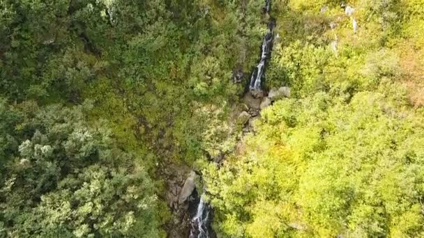 Aerial Waterfalls Autumn Mountain Hill Beauty Nature Slow Motion — Stock Video