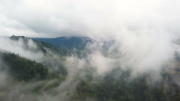 Aerial Landscape Fly Mountain Clouds Gloomy Day — Stock Video