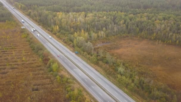 Aerial Highway Cars Rural Area Morning Time — Stock Video