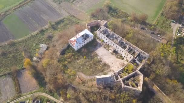Aerial Vola Sopra Vecchia Fortezza Distrutta Ucraina Klevan Citta — Video Stock