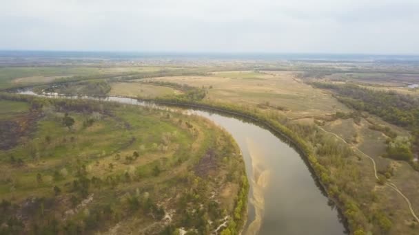 Aerial Řeka Pole Krajina Natáčení Přírody — Stock video