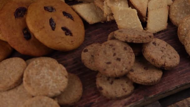 Set Diferentes Galletas Caseras Primer Plano Las Galletas Antecedentes Deliciosos — Vídeo de stock