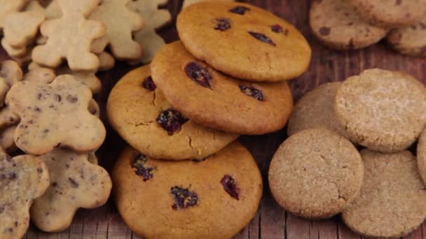 Set Van Verschillende Zelfgemaakte Koekjes Cookie Close Achtergrond Van Heerlijke — Stockvideo