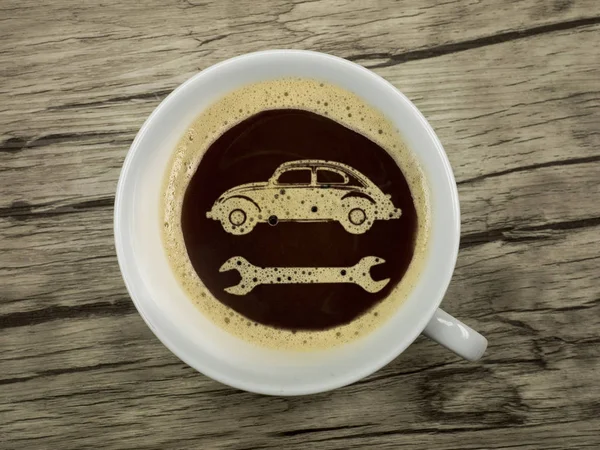 Free coffee in the car workshop... — Stock Photo, Image