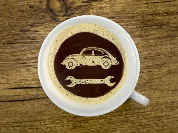 Free coffee in the car workshop... — Stock Photo, Image