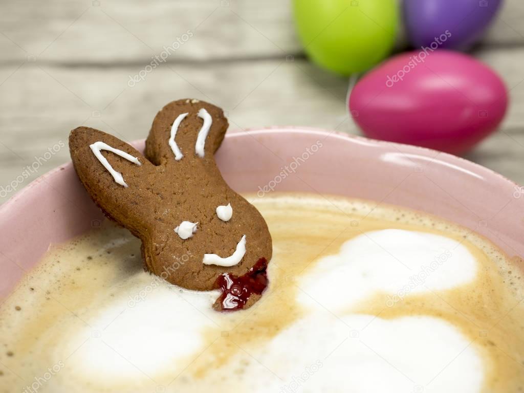 easter bunny in a cup of coffee