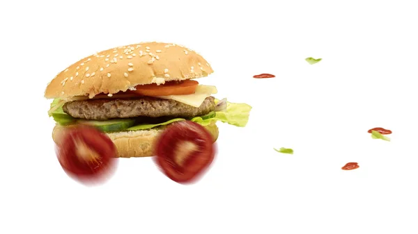 Fast food burger je dodáván rychle — Stock fotografie
