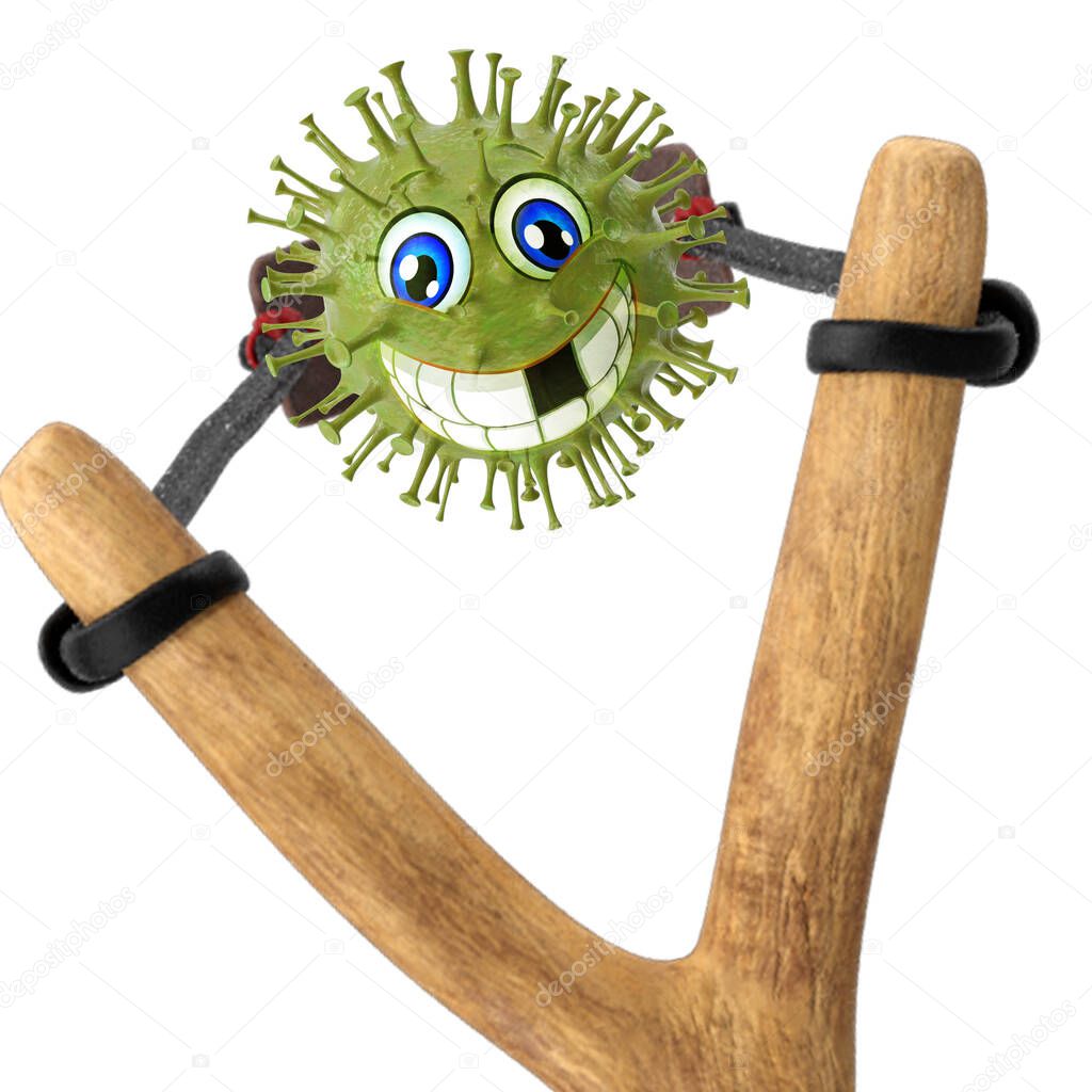 Virus travels over a slingshot - 3d-illustration
