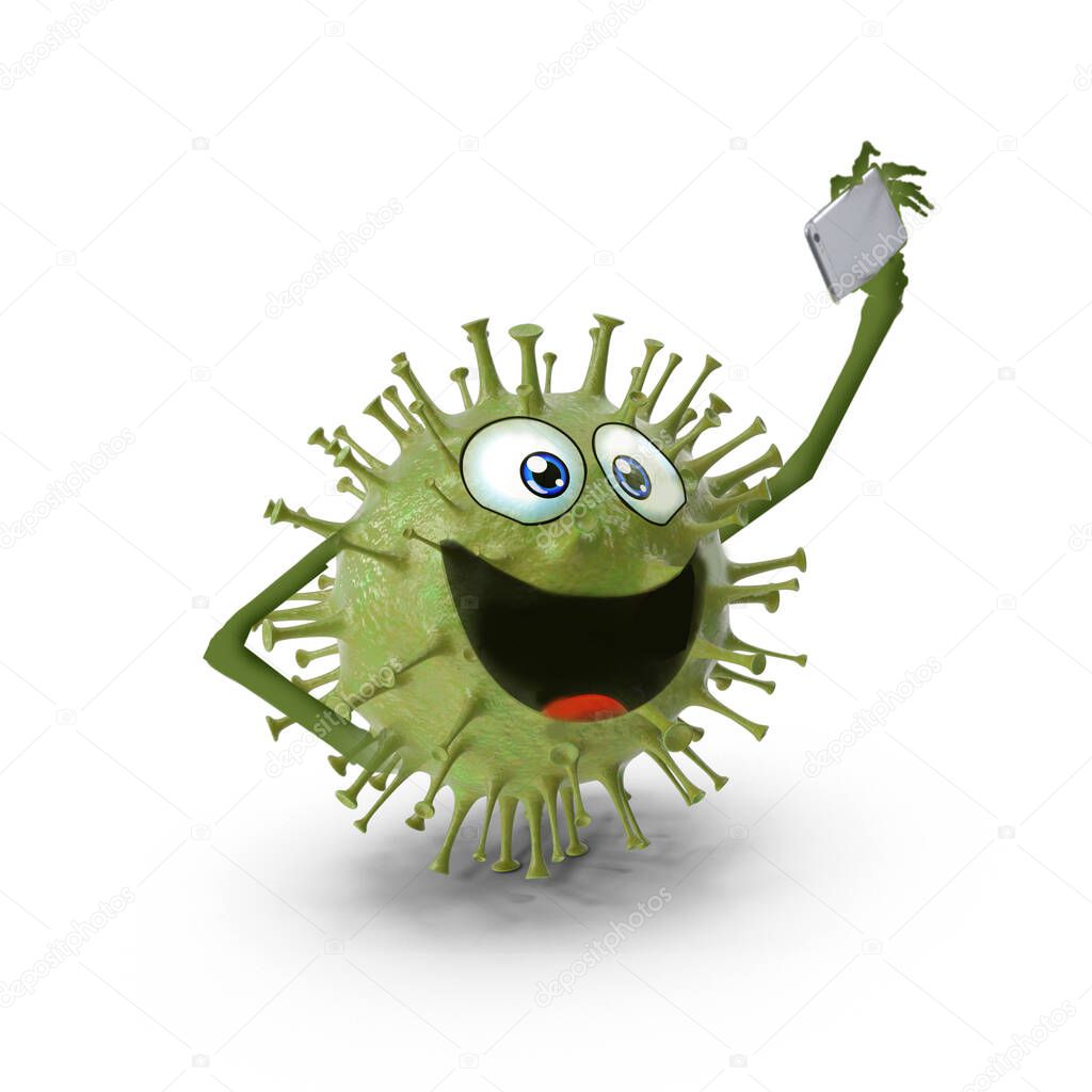 virus takes a selfie like an influencer with its smartphone -3d-illustration, 