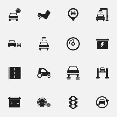 16 düzenlenebilir araba simgeler kümesi. Hız göstergesi, otomatik, yarış ve daha fazla ayarlama gibi simgeler içerir. Web, mobil, UI ve Infographic tasarımı için kullanılabilir.