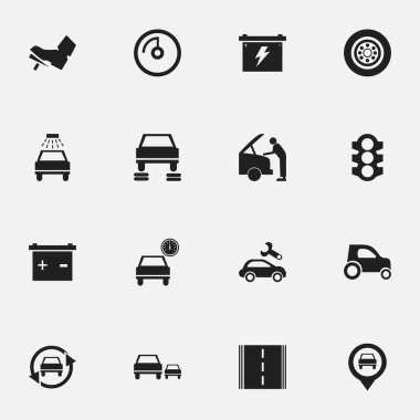 16 düzenlenebilir araç simgeler kümesi. Otomobil, pedalla, araç araba ve daha fazlası gibi simgeler içerir. Web, mobil, UI ve Infographic tasarımı için kullanılabilir.