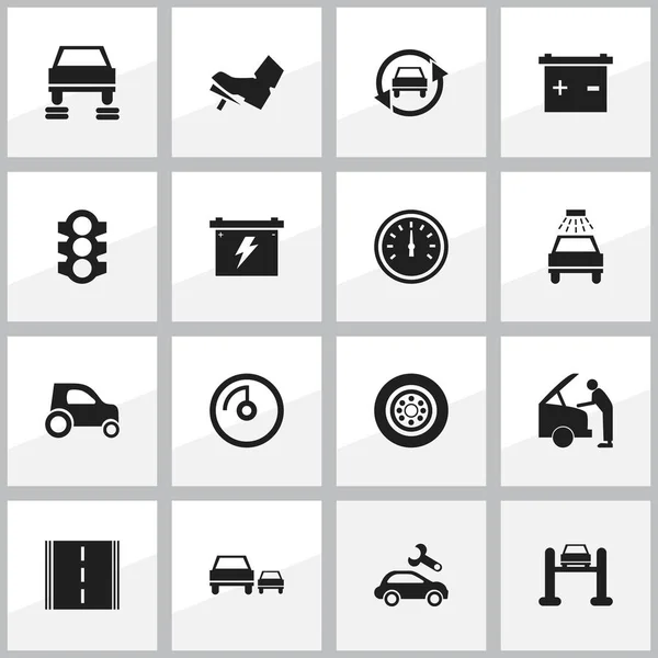 Set van 16 bewerkbare vervoer iconen. Bevat symbolen zoals pedaal, Auto Service, voertuig auto en meer. Kan worden gebruikt voor Web, Mobile, Ui en Infographic Design. — Stockvector