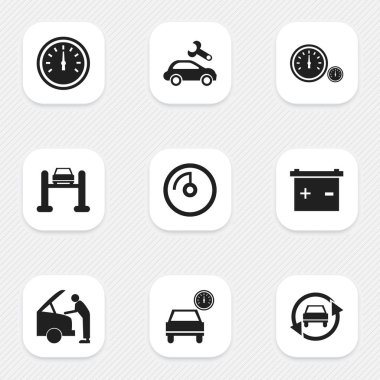 9 düzenlenebilir taşıma simgeler kümesi. Otomobil, oto Servisi, hız ekran ve daha fazlası gibi simgeler içerir. Web, mobil, UI ve Infographic tasarımı için kullanılabilir.