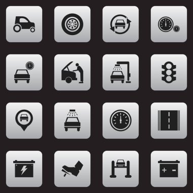 16 düzenlenebilir Rating simgeler kümesi. Araç yıkama, trafik ışığı, hız kontrolü ve daha fazlası gibi simgeler içerir. Web, mobil, UI ve Infographic tasarımı için kullanılabilir.