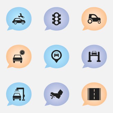 9 düzenlenebilir taşıma simgeler kümesi. Araç Araba, otomobil, pedalla ve daha fazlası gibi simgeler içerir. Web, mobil, UI ve Infographic tasarımı için kullanılabilir.