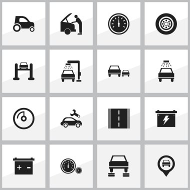 16 düzenlenebilir Rating simgeler kümesi. Araç Araba, araba tamir, araç yıkama ve daha fazlası gibi simgeler içerir. Web, mobil, UI ve Infographic tasarımı için kullanılabilir.