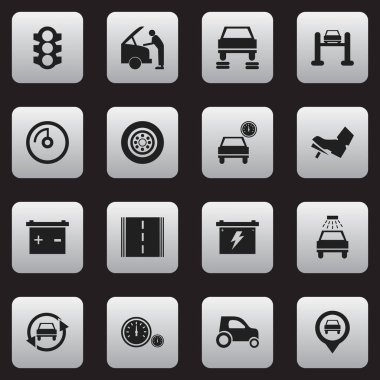 16 düzenlenebilir araba simgeler kümesi. Otomobil, akümülatör, pedalla ve daha fazlası gibi simgeler içerir. Web, mobil, UI ve Infographic tasarımı için kullanılabilir.