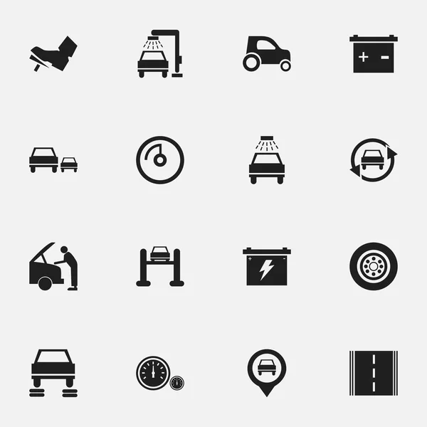 Set van 16 bewerkbare auto iconen. Bevat symbolen zoals pedaal, tot vaststelling van de auto, Tuning Auto en meer. Kan worden gebruikt voor Web, Mobile, Ui en Infographic Design. — Stockvector