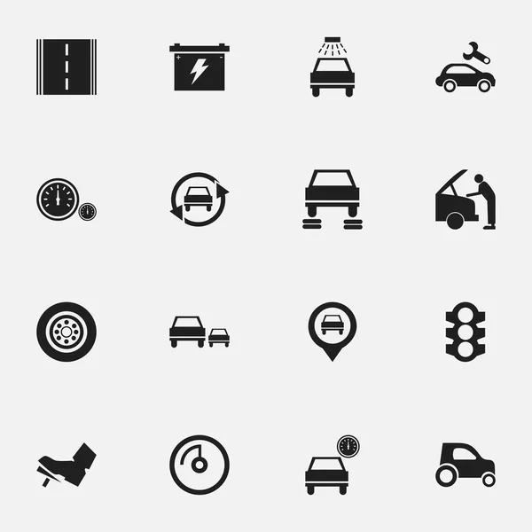 Set van 16 bewerkbare auto iconen. Bevat symbolen zoals Race, auto vaststelling, voertuig auto en meer. Kan worden gebruikt voor Web, Mobile, Ui en Infographic Design. — Stockvector