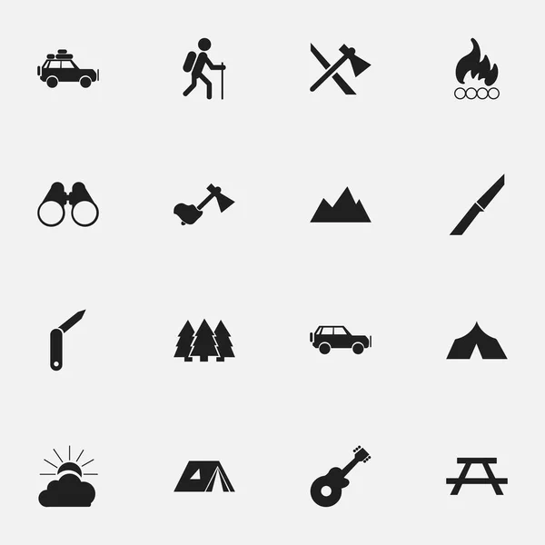 Conjunto de 16 ícones de viagem editáveis. Inclui símbolos como a faca de fecho, mesa, pico e muito mais. Pode ser usado para Web, Mobile, UI e design infográfico . — Vetor de Stock