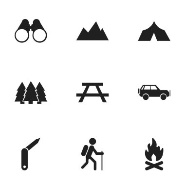 9 düzenlenebilir seyahat simgeler kümesi. Alan gözlük, spor araç, en yüksek ve daha fazlası gibi simgeler içerir. Web, mobil, UI ve Infographic tasarımı için kullanılabilir.