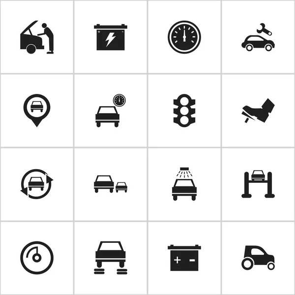 Satz von 16 editierbaren Auto-Symbolen. beinhaltet Symbole wie Fahrzeug Auto, Zeiger, Auto lave und vieles mehr. kann für Web-, Mobil-, UI- und Infografik-Design verwendet werden. — Stockvektor