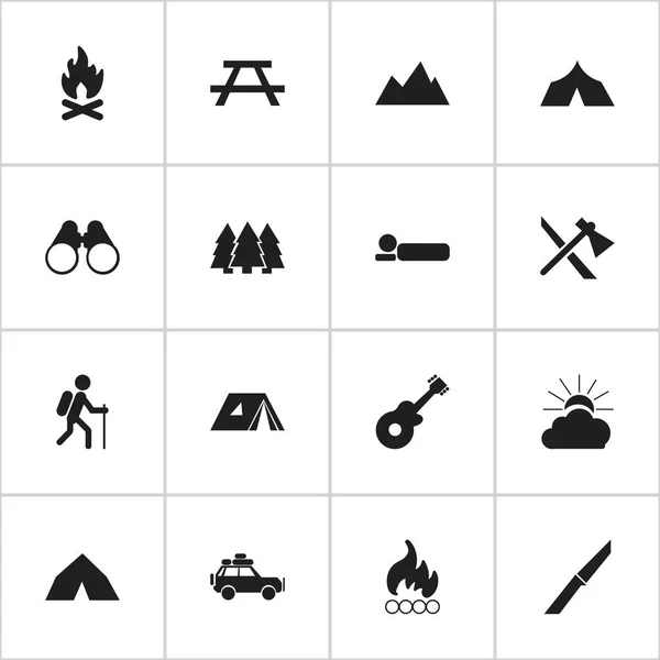 Satz von 16 editierbaren Reisesymbolen. beinhaltet Symbole wie Schreibtisch, Gang, Fieber und mehr. kann für Web-, Mobil-, UI- und Infografik-Design verwendet werden. — Stockvektor