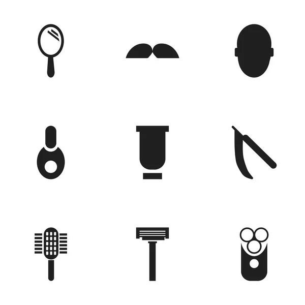 Set de 9 iconos de peluquería editables. Incluye símbolos como cerebro, contenedor, whisky y más. Puede ser utilizado para el diseño de la tela, móvil, interfaz de usuario e infografía . — Vector de stock