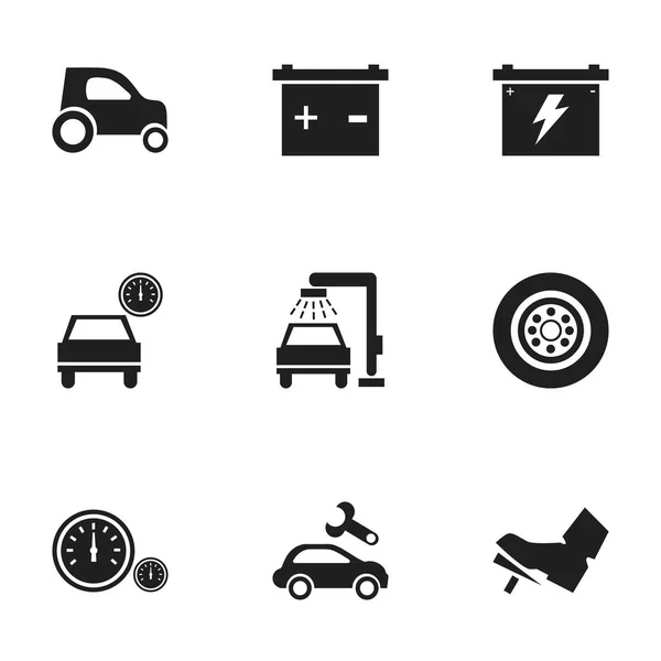 Set van 9 bewerkbare auto iconen. Bevat symbolen zoals Accumulator, auto Fix, band en meer. Kan worden gebruikt voor Web, Mobile, Ui en Infographic Design. — Stockvector