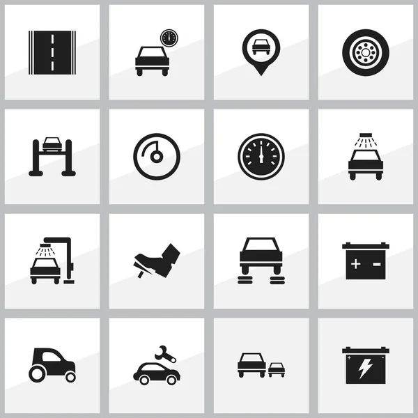 Set van 16 bewerkbare voertuig iconen. Bevat symbolen zoals voertuig wassen, Tire, Race en meer. Kan worden gebruikt voor Web, Mobile, Ui en Infographic Design. — Stockvector