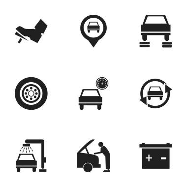9 düzenlenebilir araç simgeler kümesi. Akü, oto tamir, işaretçi ve daha fazlası gibi simgeler içerir. Web, mobil, UI ve Infographic tasarımı için kullanılabilir.