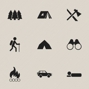 9 düzenlenebilir gezi simgeler kümesi. Spor araç, barınak, Blaze ve daha fazlası gibi simgeler içerir. Web, mobil, UI ve Infographic tasarımı için kullanılabilir.