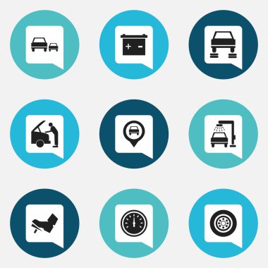 9 düzenlenebilir taşıma simgeler kümesi. Pedalla, akü, oto tamir ve daha fazlası gibi simgeler içerir. Web, mobil, UI ve Infographic tasarımı için kullanılabilir.