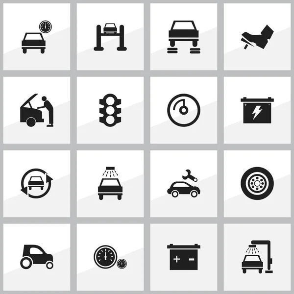Set van 16 bewerkbare vervoer iconen. Bevat symbolen zoals Auto Service, auto vaststelling, pedaal en meer. Kan worden gebruikt voor Web, Mobile, Ui en Infographic Design. — Stockvector