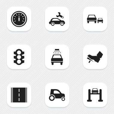 9 düzenlenebilir Rating simgeler kümesi. Hız kontrolü, araba yıkanmak gibi araç araba ve daha fazla simgeleri içerir. Web, mobil, UI ve Infographic tasarımı için kullanılabilir.