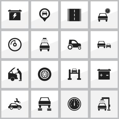 16 düzenlenebilir araba simgeler kümesi. Oto tamir, otomotiv düzeltme, hız ekran ve daha fazlası gibi simgeler içerir. Web, mobil, UI ve Infographic tasarımı için kullanılabilir.