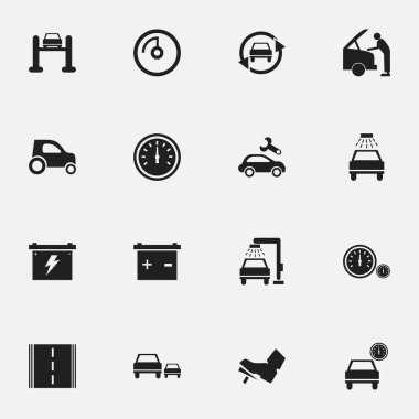 16 düzenlenebilir taşıma simgeler kümesi. Otoyol, hız kontrolü, araç yıkama ve daha fazlası gibi simgeler içerir. Web, mobil, UI ve Infographic tasarımı için kullanılabilir.