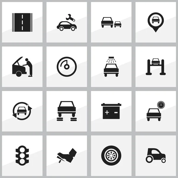 Set van 16 bewerkbare vervoer iconen. Bevat symbolen zoals Race, Pointer, auto Fix en meer. Kan worden gebruikt voor Web, Mobile, Ui en Infographic Design. — Stockvector