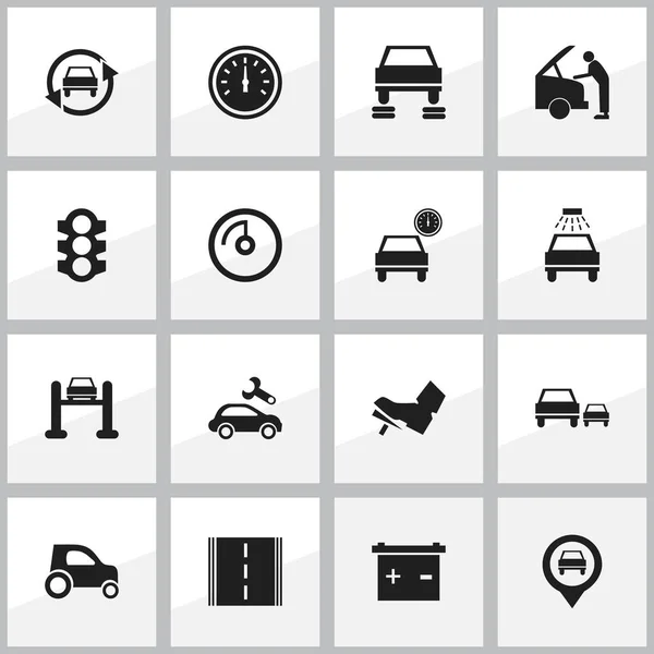 Set van 16 bewerkbare vervoer iconen. Bevat symbolen zoals Auto reparatie, Accumulator, Auto Service en meer. Kan worden gebruikt voor Web, Mobile, Ui en Infographic Design. — Stockvector