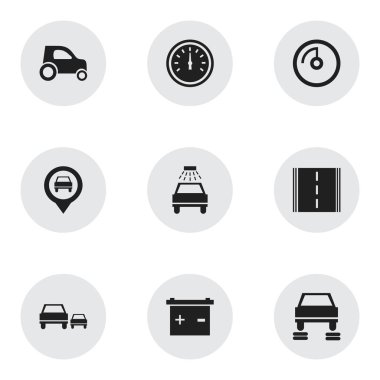 9 düzenlenebilir taşıma simgeler kümesi. Araba yıkanmak gibi araç Araba, işaretçi ve diğer simgeler içerir. Web, mobil, UI ve Infographic tasarımı için kullanılabilir.